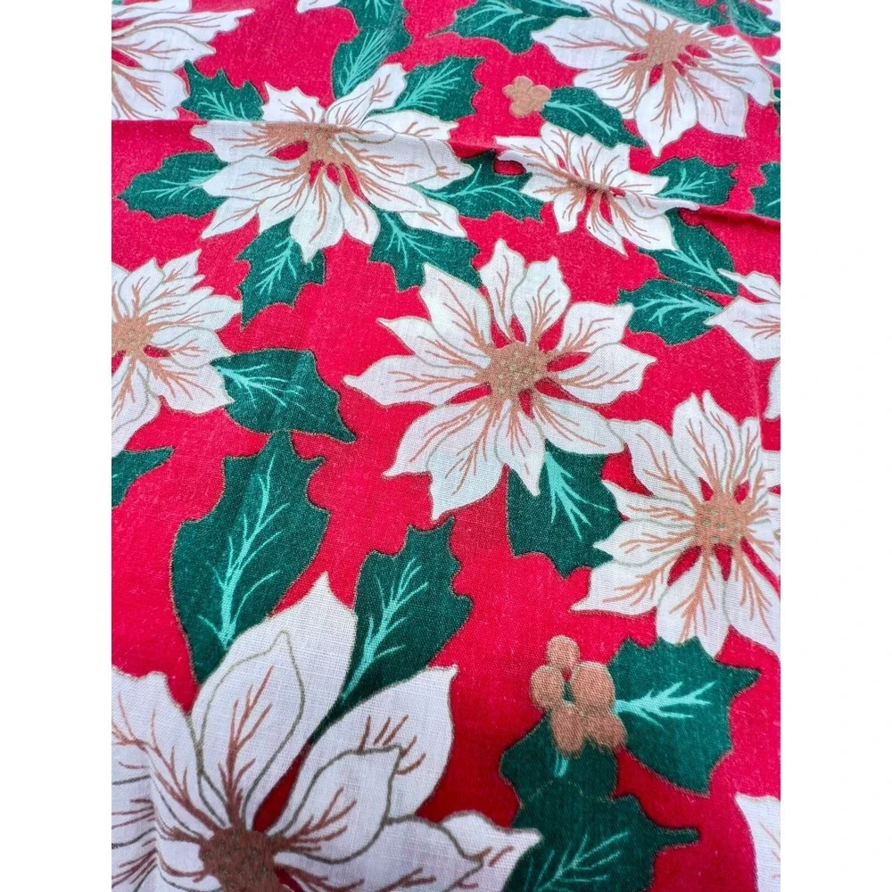 Vtg Set 8 Christmas Cloth Napkins‎ Poinsettias Hav-a-Hank Prop USA Mid Century